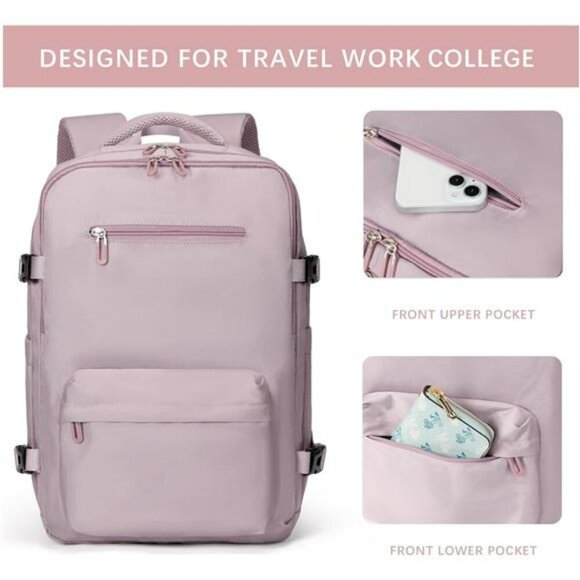 SHRRADOO Travel Laptop Backpack 17 Inch Airline Approved Work Hiking Bag Pink - Picture 2 of 8